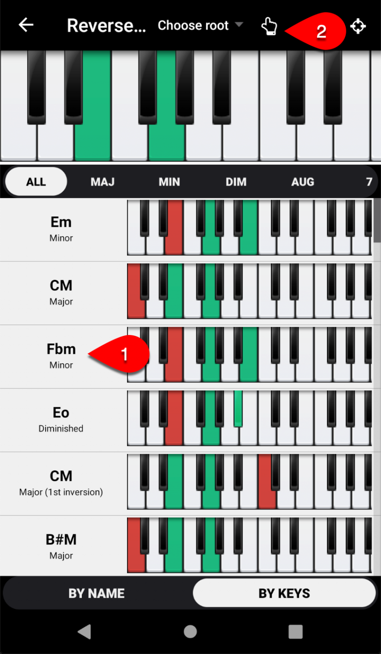 reverse chord dictionary piano