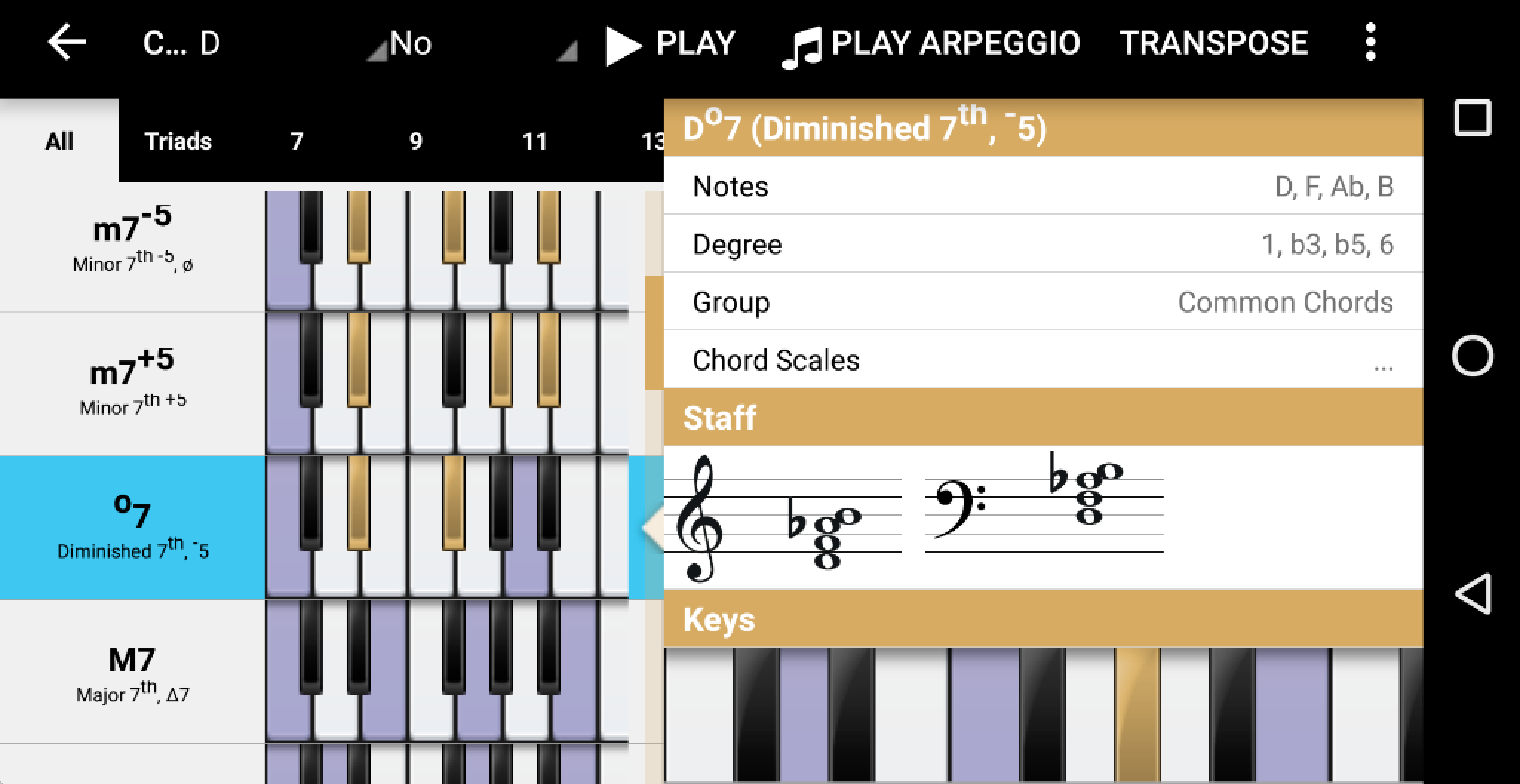 reverse chord dictionary piano